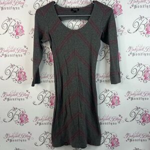 Sitka dress open back hole detail Gray and Pink Long Sleeve Dress stripes